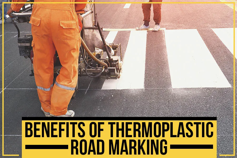 thermoplastic road striping machine photo with caption "benefits of thermoplastic road marking"