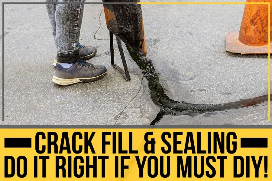 photo of crack filling contractor with caption "crack fill & sealing: do it right if you must DIY"