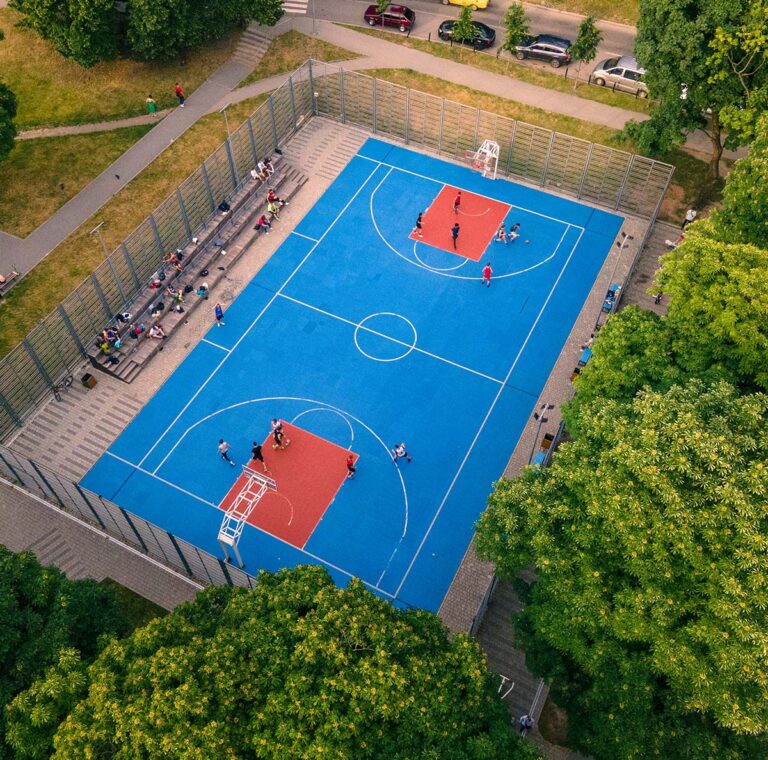 Aerial view of outdoor basketball court