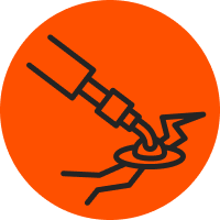 Orange circle with an icon depicting crack filling