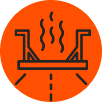 Orange circle with a infrared asphalt repair icon