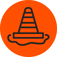 Orange circle with a traffic cone icon
