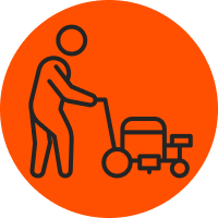 Orange circle with a icon depicting pavement marking painting