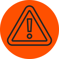 orange circle with a caution sign icon