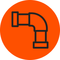 Orange circle with a drain pipe icon