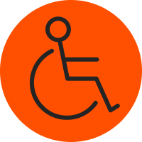 Orange circle with a handicap icon