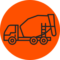 Orange circle with a cement truck icon