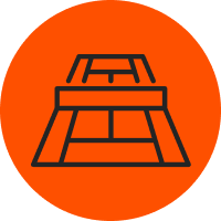 Orange circle with a tennis court icon