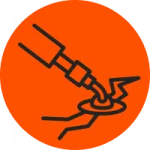 Orange circle with an icon depicting crack filling