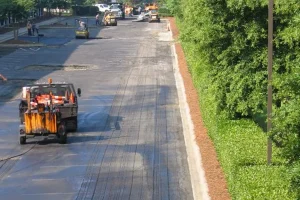 Asphalt Paving machine paving commercial road