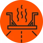 Orange circle with a infrared asphalt repair icon