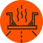 Orange circle with a infrared asphalt repair icon