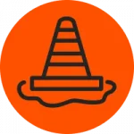 Orange circle with a traffic cone icon