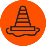 Orange circle with a traffic cone icon