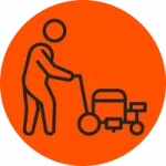 Orange circle with a icon depicting pavement marking painting