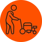 Orange circle with a icon depicting pavement marking painting