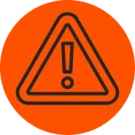 orange circle with a caution sign icon