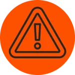 orange circle with a caution sign icon