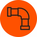 Orange circle with a drain pipe icon