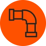 Orange circle with a drain pipe icon
