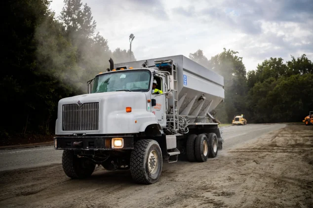 carolina asphalt truck during full depth reclamation job in south carolina
