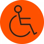 Orange circle with a handicap icon