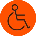 Orange circle with a handicap icon