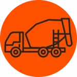 Orange circle with a cement truck icon