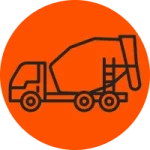 Orange circle with a cement truck icon