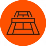 Orange circle with a tennis court icon