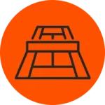 Orange circle with a tennis court icon